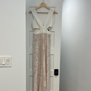 BCBGMaxAzria Cream and Tan Maxi Dress